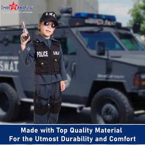 Vista 5 de Dress-Up-America - Disfraz SWAT para niños conjunto de disfraz de oficial de policía SWAT para niños y niñas