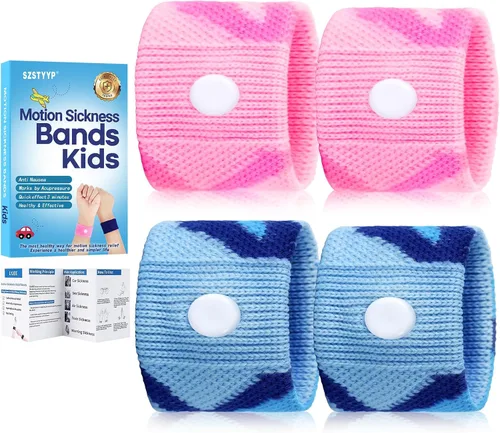 Vista 14 de Bandas contra el mareo por movimiento para niños, pulseras para alivio del mareo de viaje, bandas antináuseas para mareo matutino en automóvil y mar