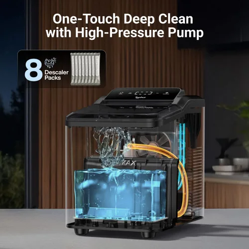 Vista 4 de Typhur Máquina de hielo de pepita rápida con bomba de autolimpieza, máquina de hielo de guijarros triturados de 35 libras/24 horas, 8 paquetes