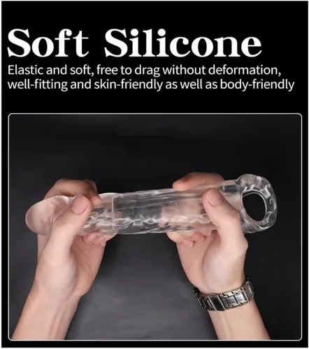 Vista 6 de Manga del pene masculino eyaculación retraso eyaculación polla para parejas adultas, juego de alcance del punto G, extensor de polla extensor de Azul