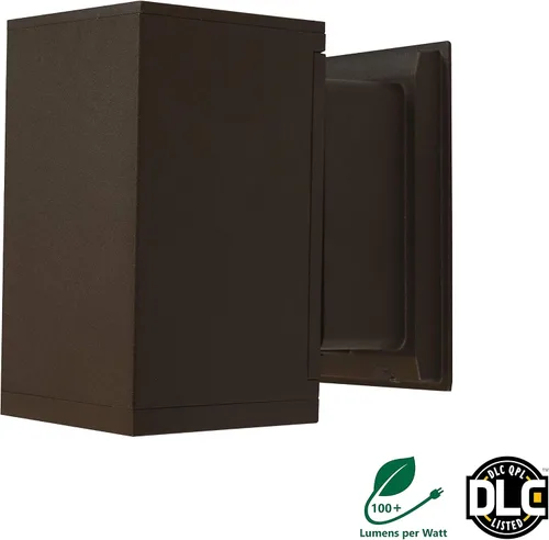 Vista 2 de OWCQ4D1022MV40BZ Dorado 22W Square LED Wall Mount, 4000K, luz cilíndrica de bronce para exteriores, 4
