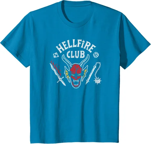 Vista 4 de Stranger Things 4 Camiseta Hellfire Club con Calavera y Armas Negro