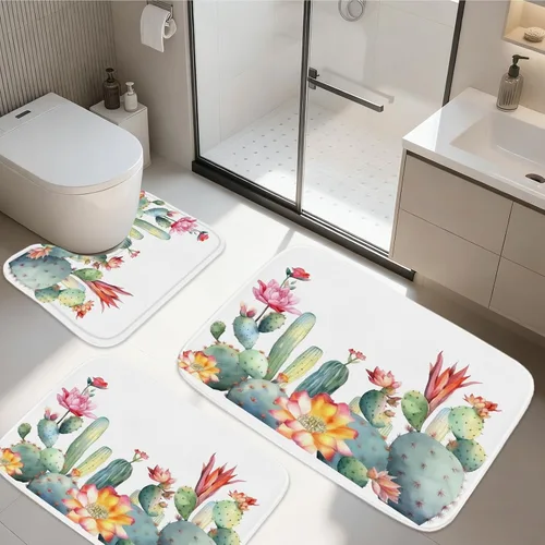 Vista 7 de TheBlackSpot Juego de 3 alfombras de baño rústicas de primavera de granja, diseño botánico de pájaros, tapete de baño de espuma viscoelástica