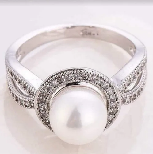 Vista 3 de Lzz Fashion Lady 925 Anillo de plata esterlina perla blanco zafiro blanco perla cultivada de agua dulce y circonita cúbica anillo de joyería de boda