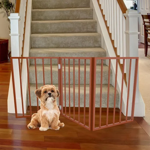 Vista 2 de PETMAKER Pet Gate - Puerta para perros para puertas, escaleras o casa - Independiente, plegable, estilo acordeón, valla de madera para perros