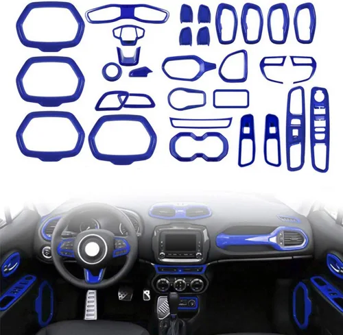Vista 10 de Juego de 31 piezas de decoración interior de automóvil, accesorios de decoración para Jeep Renegade 2015-2018 (negro)