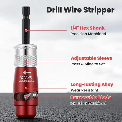 Vista 7 de Kit de pelacables 8 en 1 para taladro eléctrico con conector giratorio, herramienta automática de pelado de cables, pelacables de taladro