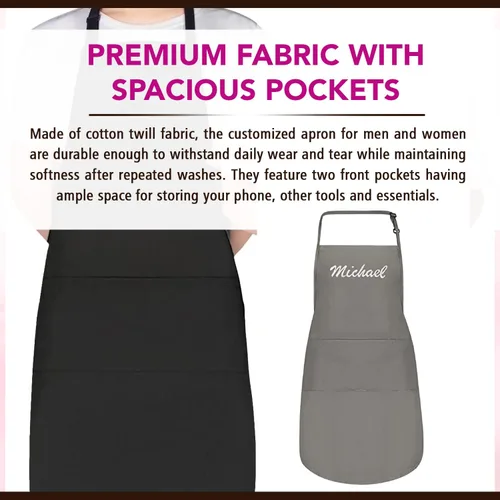 Vista 6 de Delantales personalizados para hombres y mujeres Delantal personalizado con nombre bordado y bolsillos para cocina, pintura, manualidades, salón