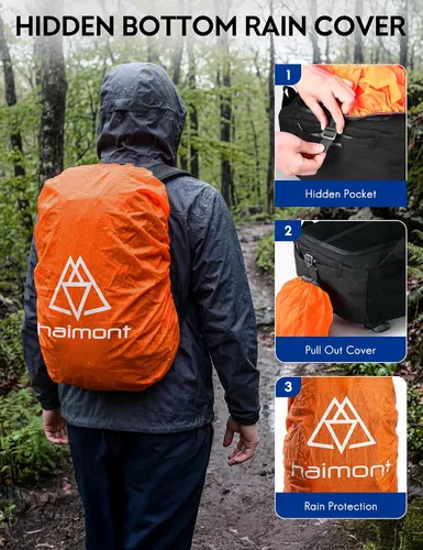 Vista 4 de Haimont Mochila de senderismo ligera de 25L con cubierta para lluvia, color Negro