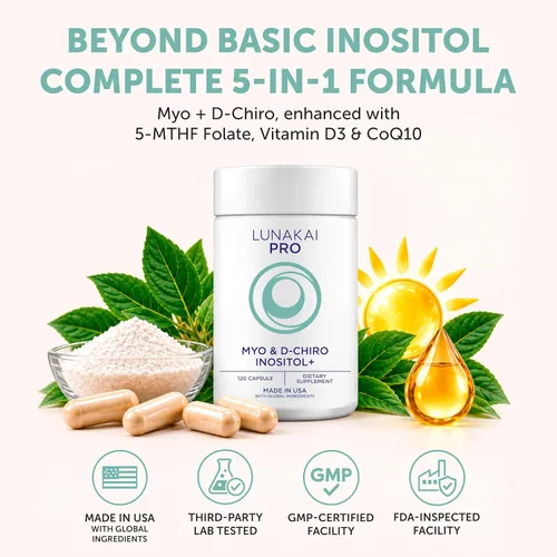 Vista 9 de Lunakai Myo-Inositol D-Chiro Inositol para Mujeres 40:1, 2000mg Suplemento