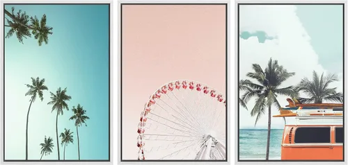 Vista 81 de SIGNWIN Lienzo enmarcado para pared, vista aérea de palmeras tropicales en un cielo azul, fotografía del océano costero, arte moderno, panorámico