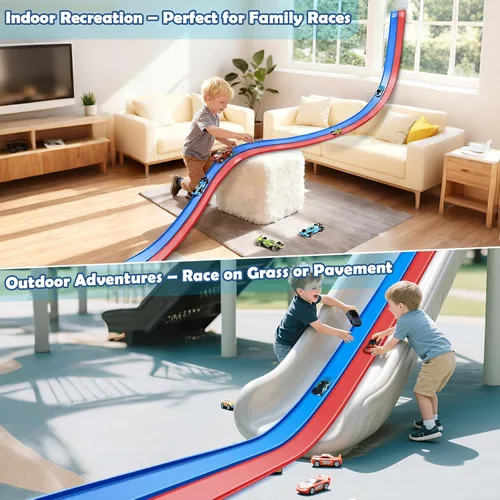 Vista 4 de Flex Tracks - Juego de iniciación de 15 pies, pista de carreras flexible para niños de 3 años en adelante con ventosas fuertes, pista de carreras