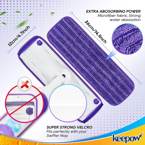 Vista 3 de KEEPOW - Almohadillas de repuesto reutilizables para mopa eléctrica compatibles con Swiffer PowerMop Power Mop Mopping Pad Refills for Wood Floor