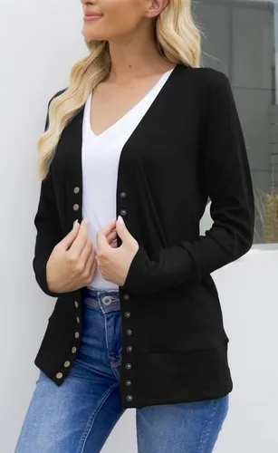 Vista 5 de NENONA - Suéter tipo cárdigan para mujer, con cuello en V, botones, de punto suave básico y de manga larga