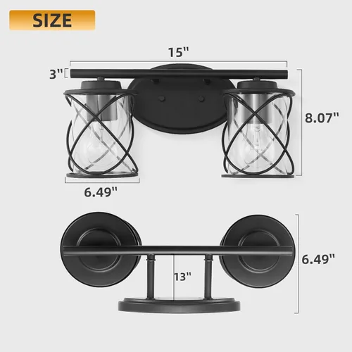 Vista 7 de mavcadonf Luces de Tocador de 2 Luces, Accesorios de Iluminación para Baño Sobre Espejo, Luz de Tocador Negro Mate, Luces de Pared Estilo Granja