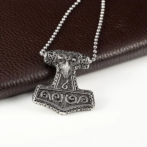 Vista 3 de PAURO Collar con colgante de martillo de Thors de acero inoxidable, vintage, vikingo, nórdico, con cadena