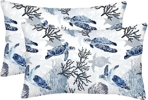 Vista 18 de Fundas de Almohada de Navidad Azul Marino 16x16 Juego de 2 Estilo Granja Muñeco de Nieve Copo de Nieve Árbol de Navidad Fundas de Almohada