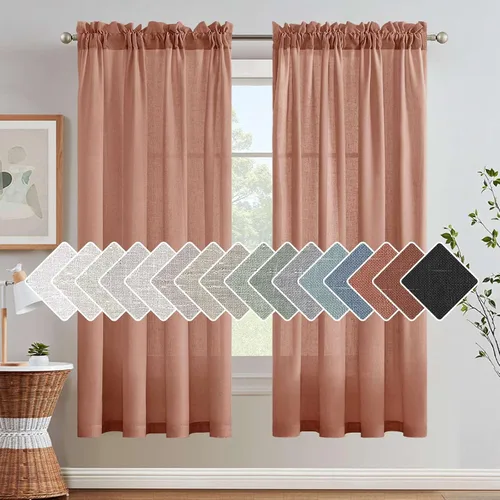 Vista 23 de H.VERSAILTEX Cortinas texturizadas de lino con filtro de luz para sala de estar, tratamiento de ventanas, cortinas naturales y duraderas