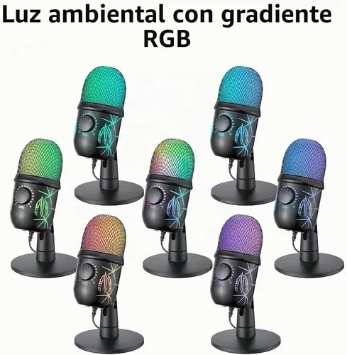 Vista 3 de Micrófono USB para juegos, micrófono de condensador RGB para PC, Mac, PS4/PS5, grabación de podcast