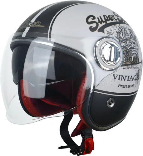 Vista 10 de Casco de motocicleta de cara abierta para adultos, aprobado por DOT, casco vintage 3/4 medio Vespa con doble visera para hombres y mujeres