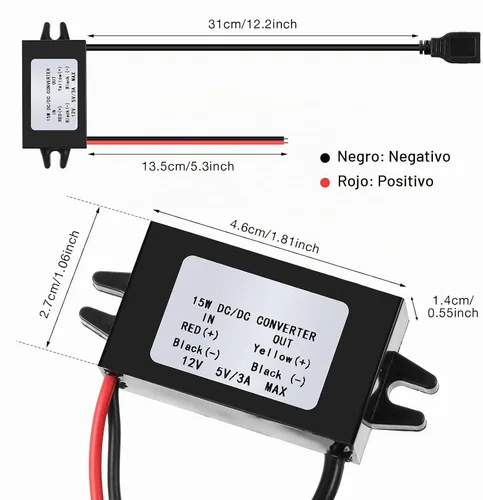 Vista 2 de Weewooday 12 V a 5 V convertidor DC módulo buck adaptador de alimentación USB convertidor de alimentación para coche regulador (1 pieza)