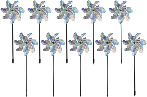 Vista 8 de Tapix Molinillos para blinder para pájaros (paquete de 10) de 15 pulgadas, molinete disuasorio de pájaros, ruedas holográficas para patio y jardín