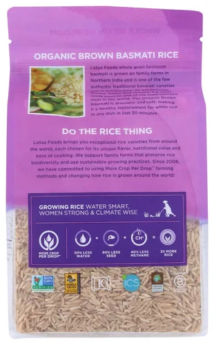 Vista 3 de LOTUS FOODS Arroz Basmati integral orgánico, 30 onzas