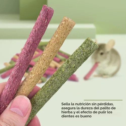 Vista 2 de ERKOON Timothy - Palitos de heno, juguetes masticables de conejo para dientes, palitos molares naturales, golosinas para conejitos, conejillos