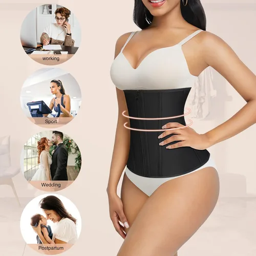 Vista 6 de Wonder-Beauty Entrenador de cintura para mujer, corsé con control de abdomen, entrenador de cintura, talla grande con 8 huesos de acero y bolsillo
