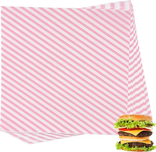 Vista 8 de 200 hojas de envoltorio de alimentos a rayas negro y blanco, papel encerado seco para pan y sándwiches, forros de papel para cestas de comida