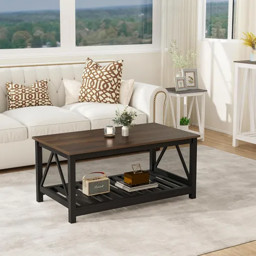 Vista 4 de Mesa de centro con almacenamiento, pequeña mesa de centro blanca de granja Negro