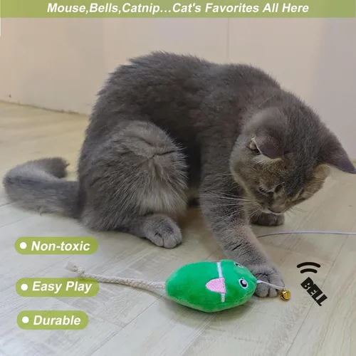 Vista 6 de Varita interactiva de juguete para gatos con ratón de hierba gatera, varita provocadora para gatos con cuerda arcoíris para gatos adultos aburridos