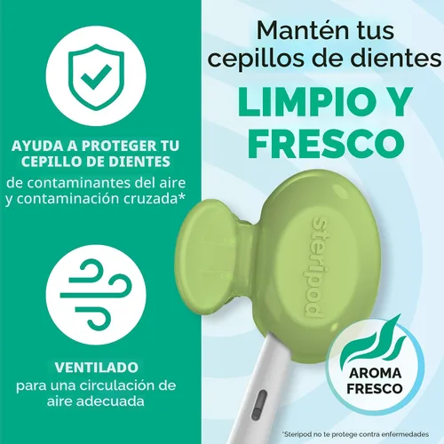 Vista 3 de Steripod Protector de cepillo de dientes con clip, verde/plateado, 2
