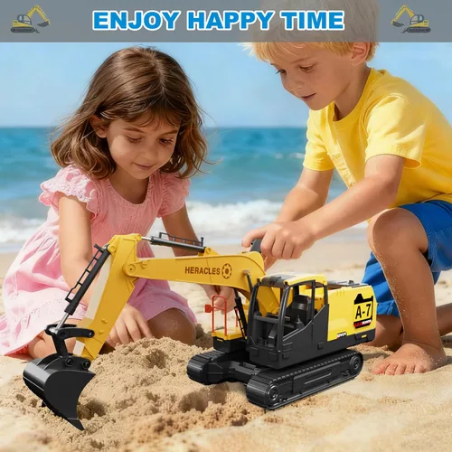 Vista 5 de Dwi Dowellin Juguetes para niños de 3 años, juguetes de excavadora para niños con 6 autos de carreras de metal y 2 vehículos de ingeniería, vehículo