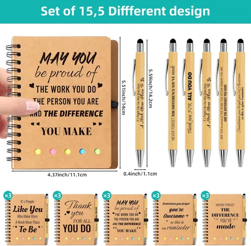 Vista 2 de 30 piezas de regalos de agradecimiento para empleados a granel - 15 juegos de cuadernos espirales inspiradores con bolígrafos motivacionales