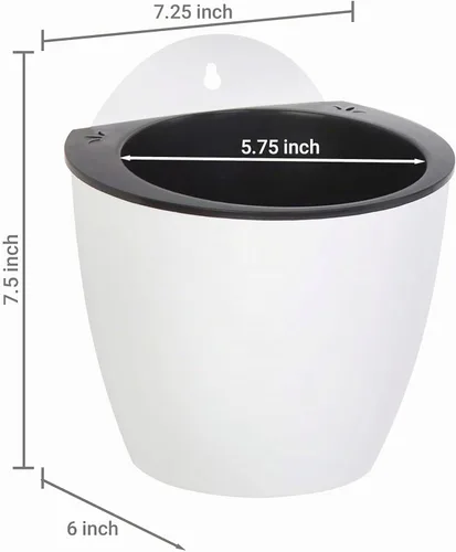 Vista 5 de MyGift Macetas de pared de 7.5 pulgadas para plantas de interior, macetas de plástico blanco para colgar, macetas de riego automático, macetas