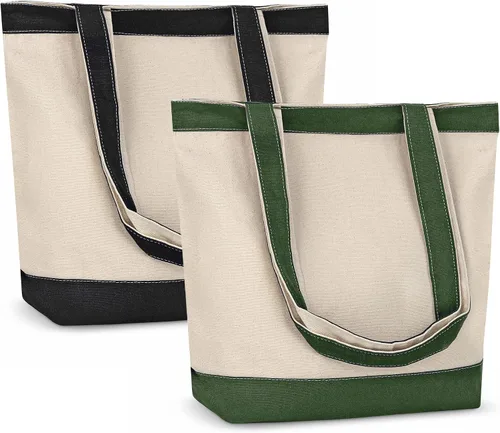 Vista 15 de Bolsa de lona con asas para mujer, bolsa de tela reutilizable para comestibles y compras a granel, bolsa de algodón en blanco, adecuada
