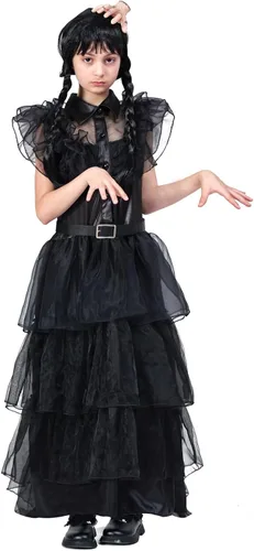 Vista 3 de Disfraz de Miércoles Vestido de tul para niñas, disfraces de Halloween, cosplay, escenario, espectáculo, fiesta