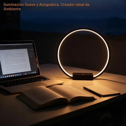 Vista 5 de Lámpara de mesa LED circular con control táctil, regulable de 3 vías, lámpara de mesita de noche con puerto USB, lámparas de mesa modernas, 12 W