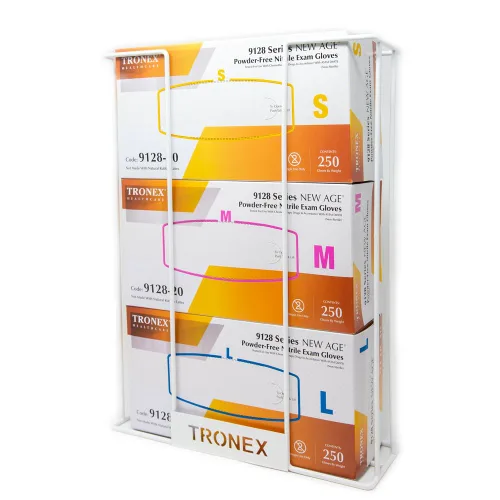 Vista 2 de TRONEX Estante dispensador de guantes de montaje en pared triple con 3 alambres para guantes desechables y servilletas, organizador de metal