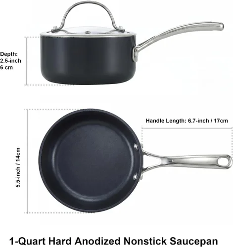 Vista 2 de Cooks Standard NC-00340 – Sartén con tapa de grado Premium, anodizado, sólido, antiadherente, 1 qt, Negro