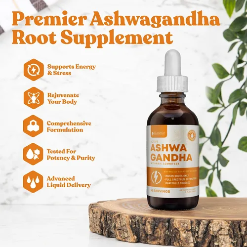 Vista 2 de Rejuvica Health Ashwagandha activa - Suplemento líquido avanzado - Extracto de Withania Somnifera - Solo raíces de ashwagandha - Withanólidos