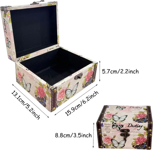 Vista 3 de Joyero de mariposa rosa caja decorativa de almacenamiento para joyas, baratijas, fotos, caja de madera del tesoro para mujeres y niñas, regalos caja