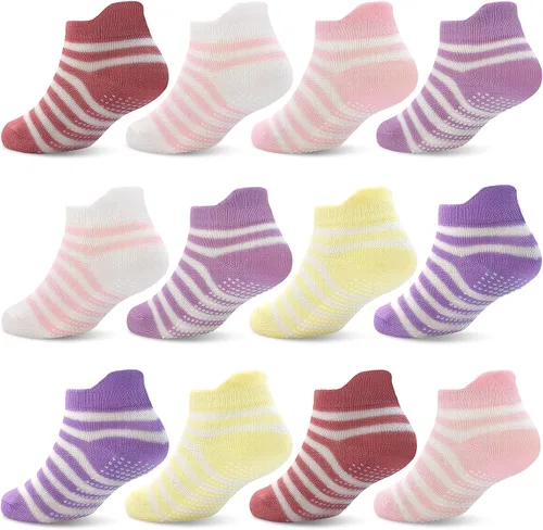 Vista 14 de SkiBeaut 12 pares de calcetines antideslizantes para niños y niñas con agarres, calcetines antideslizantes para niños pequeños de 1 a 7 años