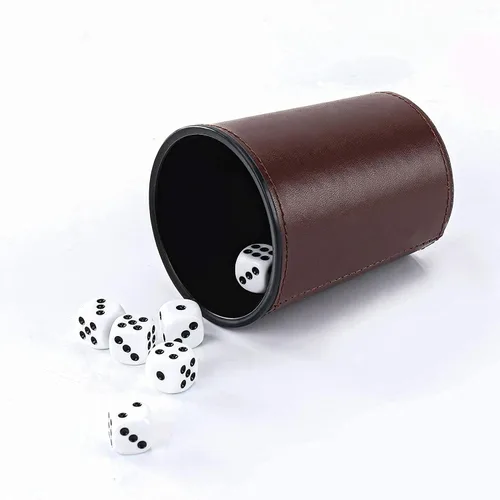 Vista 6 de Party Games - Juego de dados de cuero, 6 tazas de dados de cuero negro + 30 dados + funda exclusiva de almacenamiento y transporte hecha de piel