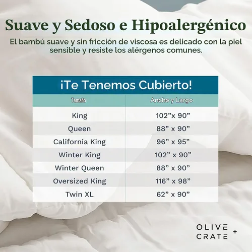Vista 7 de Olive + Crate Edredón de bambú, relleno de edredón tamaño Queen, 88 x 90