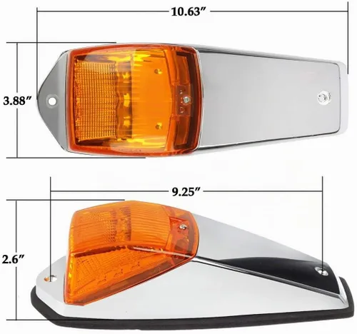 Vista 2 de Partsam 5 luces marcadoras para cabina de camión, 17 luces LED ámbar para techo superior con base cromada, repuesto para Lente ámbar/luz ámbar