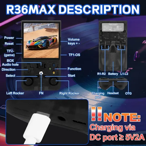 Vista 8 de R36MAX - Consola de juegos portátil – Compatible con más de 22000 juegos clásicos, tarjeta TF de 128 G, consola portátil con pantalla de 4.0