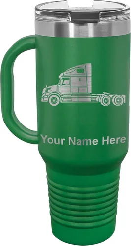 Vista 21 de LaserGram Taza de café aislada al vacío de 15 onzas, cabina de camión, grabado personalizado incluido (negro)