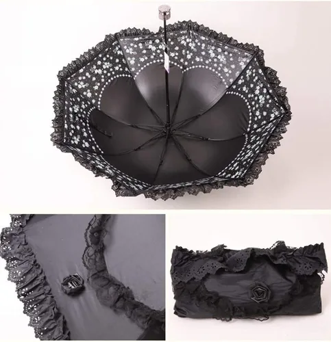 Vista 46 de Honeystore Paraguas plegable a prueba de rayos ultravioleta Princess Lace Parasol con cúpula anti-UV